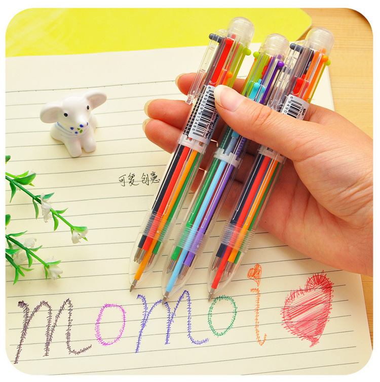 Creative and cute cartoon multi-color ballpoint pens, press pens, colorful personalized oil pens, stationery, 6-color pens wholesale pic 10