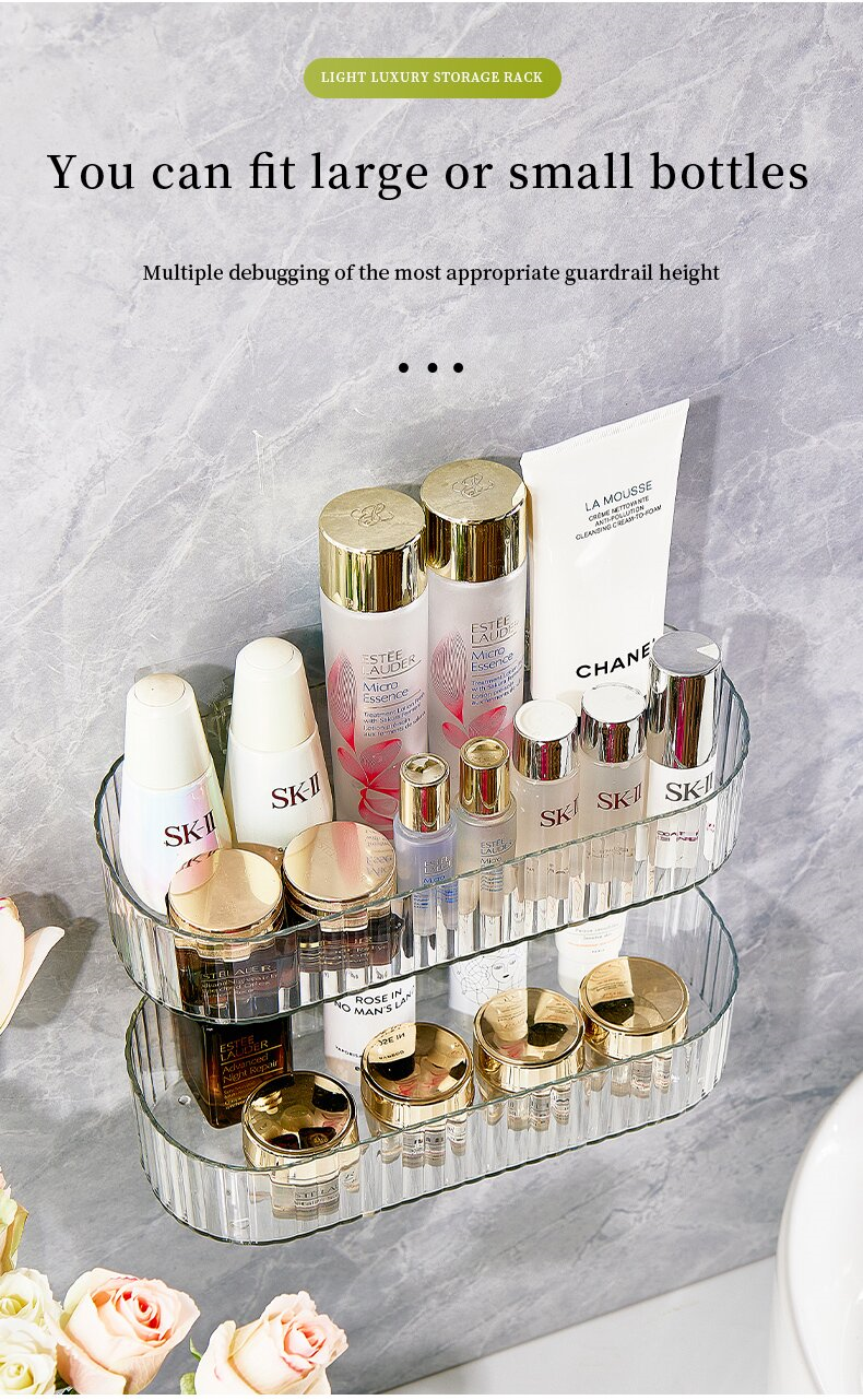 Transparent ins bathroom storage rack, kitchen storage basket, wall non-drilling PET wall-mounted transparent bathroom draining storage rack pic 6