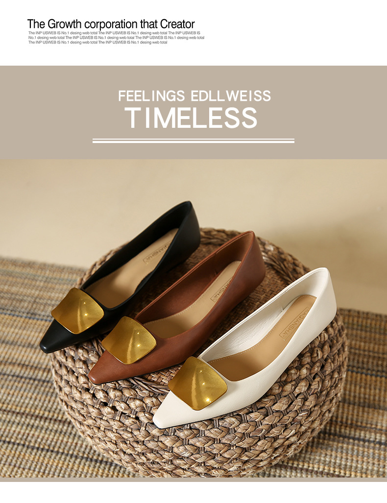 网红法式低跟单鞋女新款气质方扣软皮不磨脚平底鞋百搭浅口女鞋子详情2