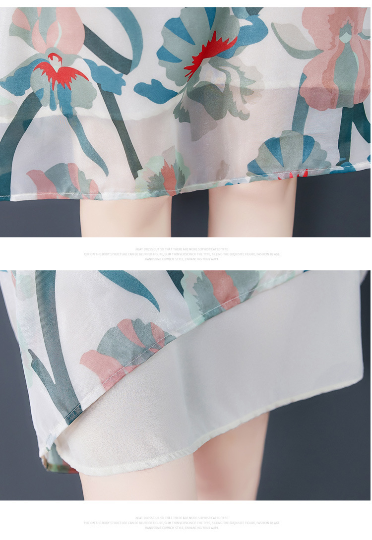 Petite mom summer dress, middle-aged dress, plus-size to cover the belly, 2022 new style of middle-aged and elderly women's chiffon dress pic 20