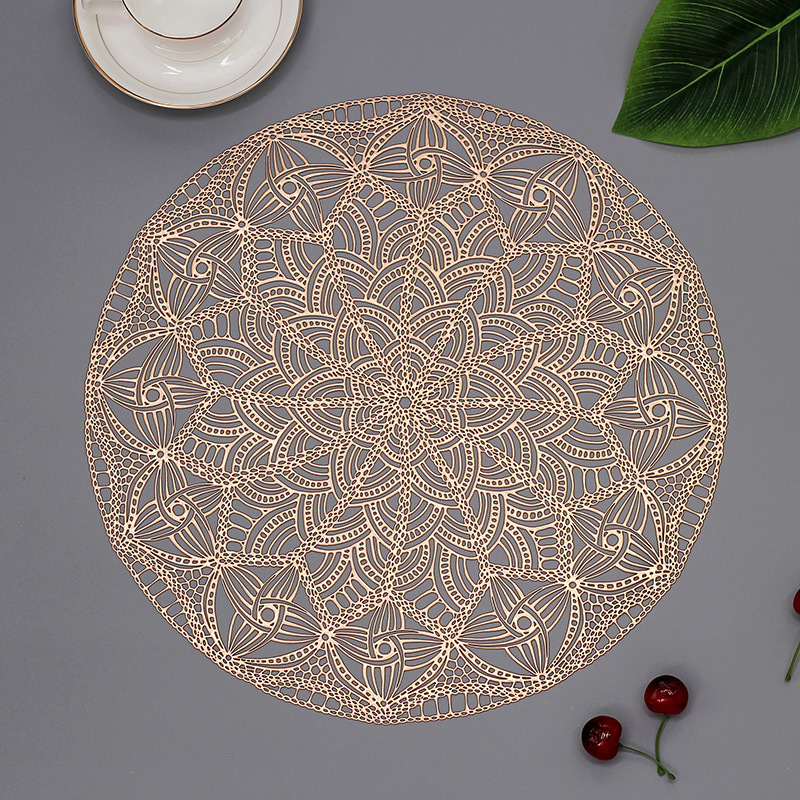 Womei European-style light luxury, fashionable, simple and elegant lace flower round hollowed-out table mat, INS style, fresh, waterproof, oil-resistant, anti-slip, heat-resistant, wear-resistant and heat-insulating table mat pic 6
