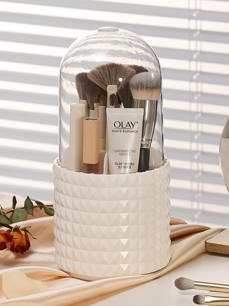Simple and popular transparent rotating pen holder, acrylic dust-proof brush holder with cover, rotating desktop cosmetics storage box pic 3