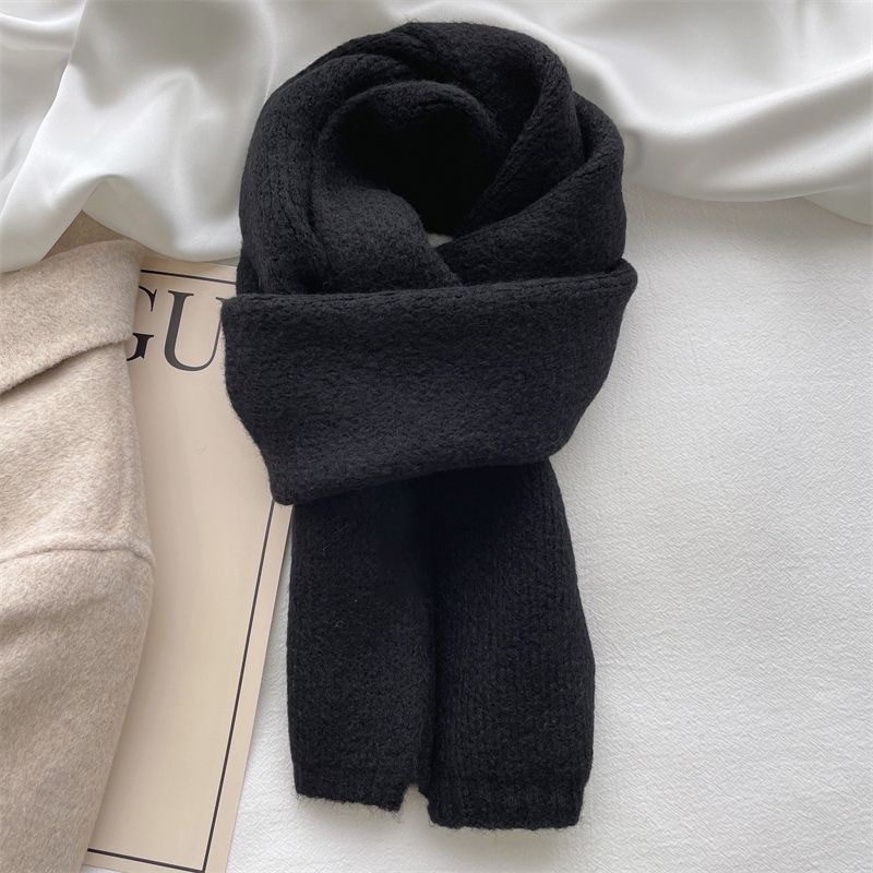 New Korean-style versatile knitted scarf for women, creating a winter atmosphere in solid color, simple, soft, warm and laid-back style small scarf pic 9