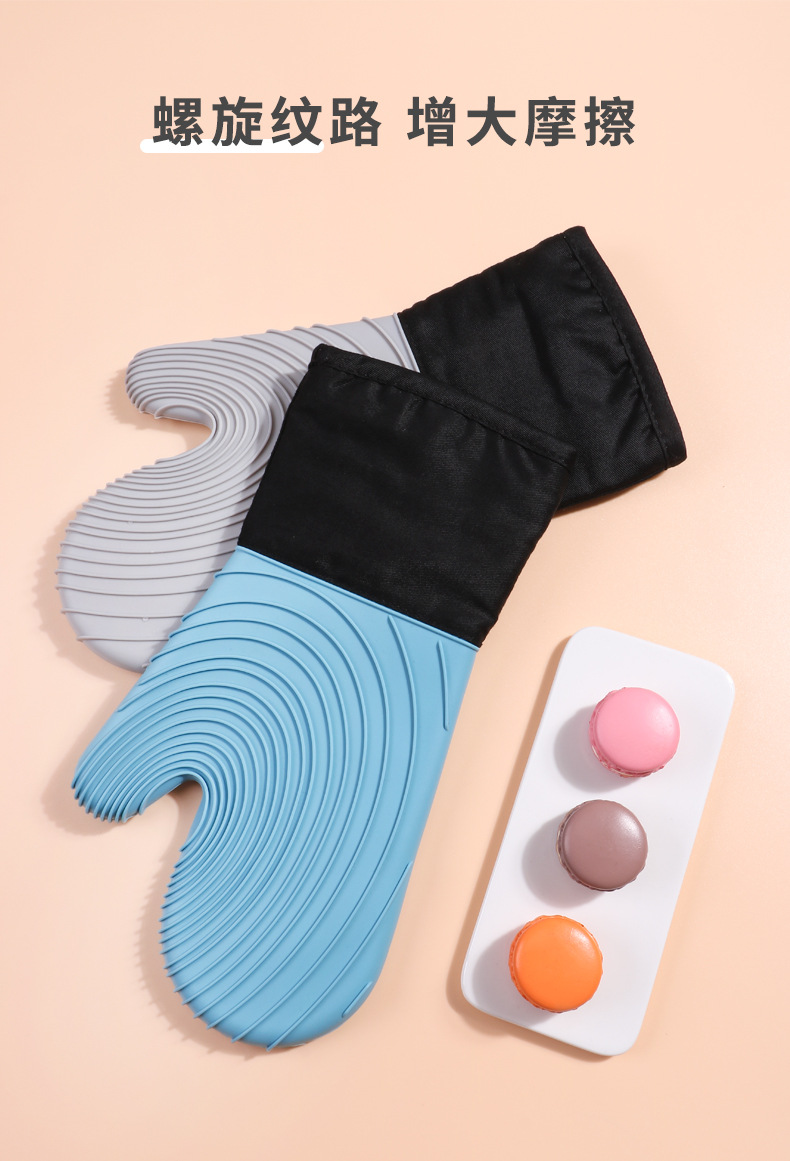 Silicone heat-insulating gloves, microwave oven high-temperature resistant, kitchen heat-resistant hand covers, thickened cotton anti-slip and waterproof oven gloves pic 21