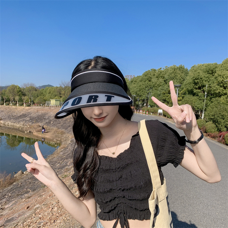 A wide-brimmed lettered open-top sun hat for women to ride in summer without flipping, a beach sun hat that protects against ultraviolet rays, and a Korean style trend pic 8
