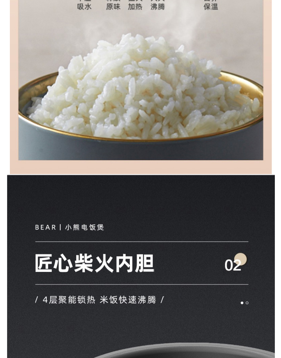 小熊DFB-B20N2迷你电饭煲2L多功能智能预约保温汤煮粥柴火饭礼品详情4