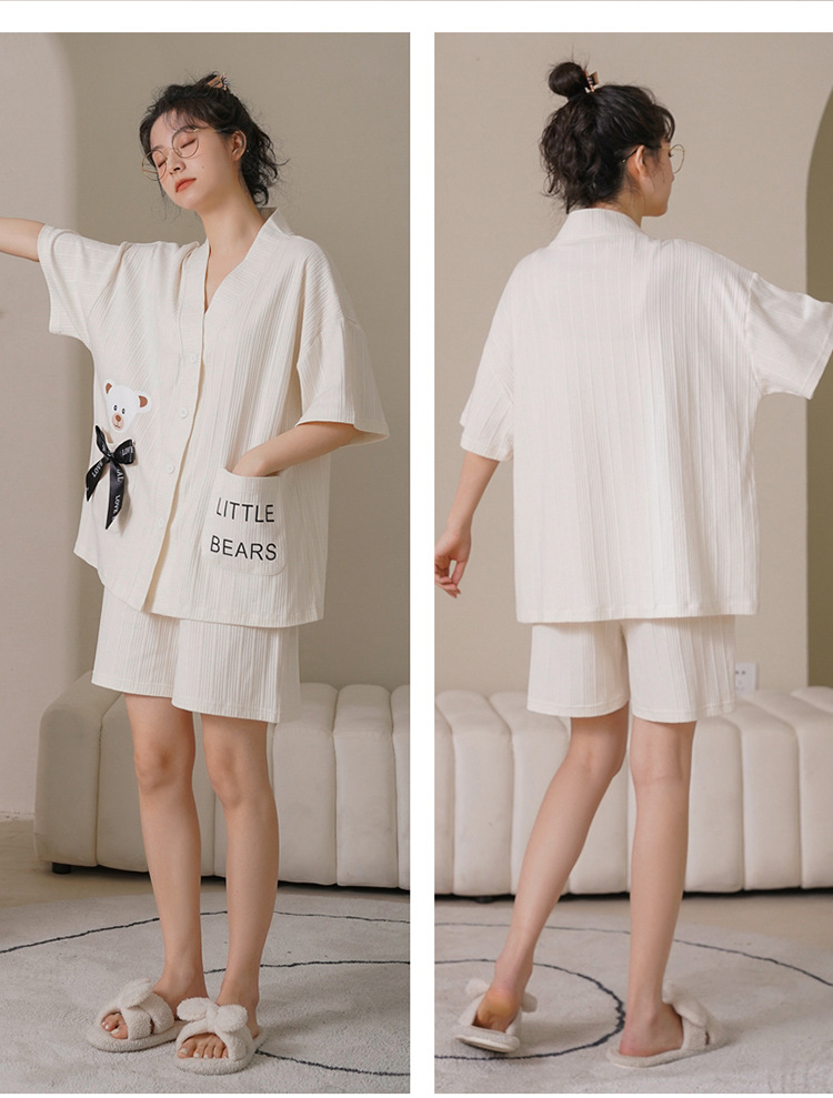 Chun baifen cute pareja pijama mujer de verano manga corta pantalones cortos cardigan hombre trajes casuales ropa casera usable exterior pic 15