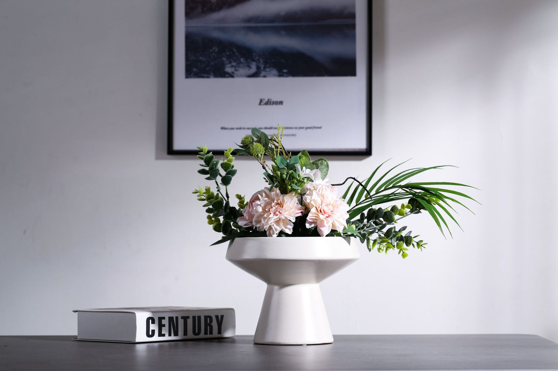 2025 Best-selling modern and simple ceramic flower pot ornaments, model room, living room, dining table, Nordic high-legged fruit plate, flower vase and soft decoration items pic 10