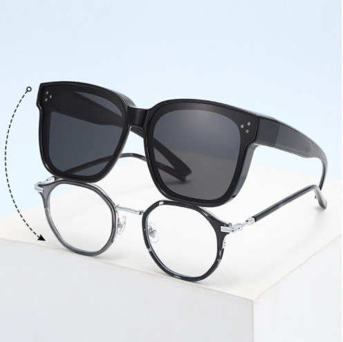 近视套镜便携二合一墨镜防紫外线开车遮阳方框两用太阳镜一件代发详情19