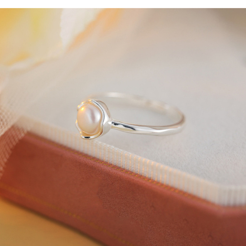 S925纯银时尚个性淡水珍珠戒指女小众素银简约百搭气质开口指环详情16