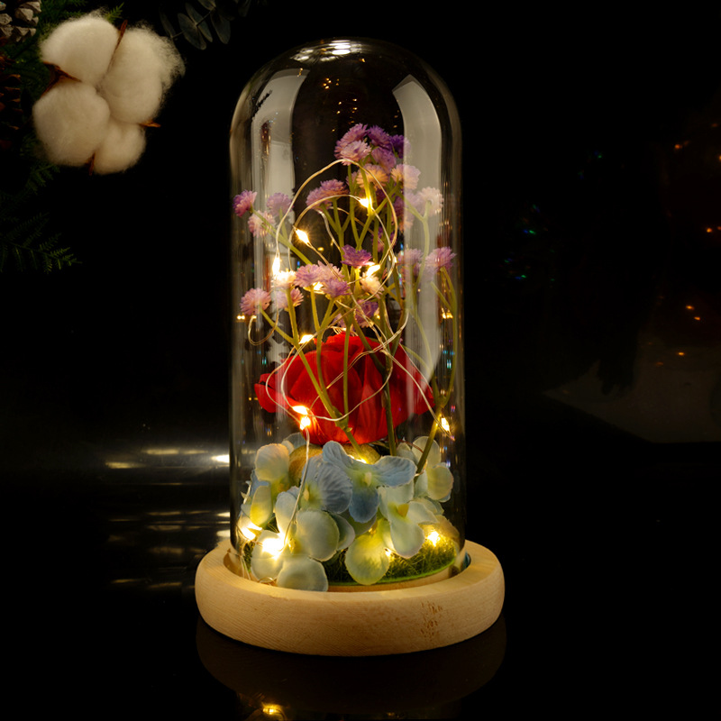 美女与野兽绒布玫瑰花灯玻璃罩灯 永生花小王子玫瑰花情人节礼物详情26
