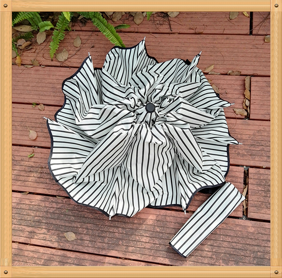 Factory direct sales of black and white striped vinyl umbrellas, Korean version of Apollo three-fold UV protection and sunshade sun umbrellas pic 4