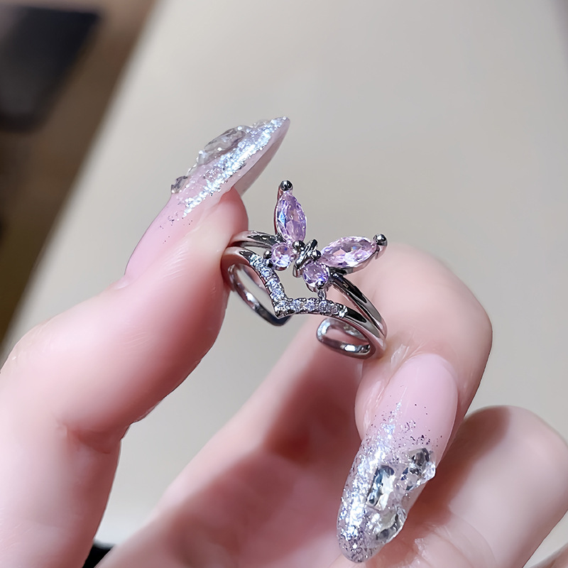 Sweet and Cool Style series pink zircon colored gemstone open ring, light luxury and high-end feel, unique flower Little Red Book Ring girl pic 24