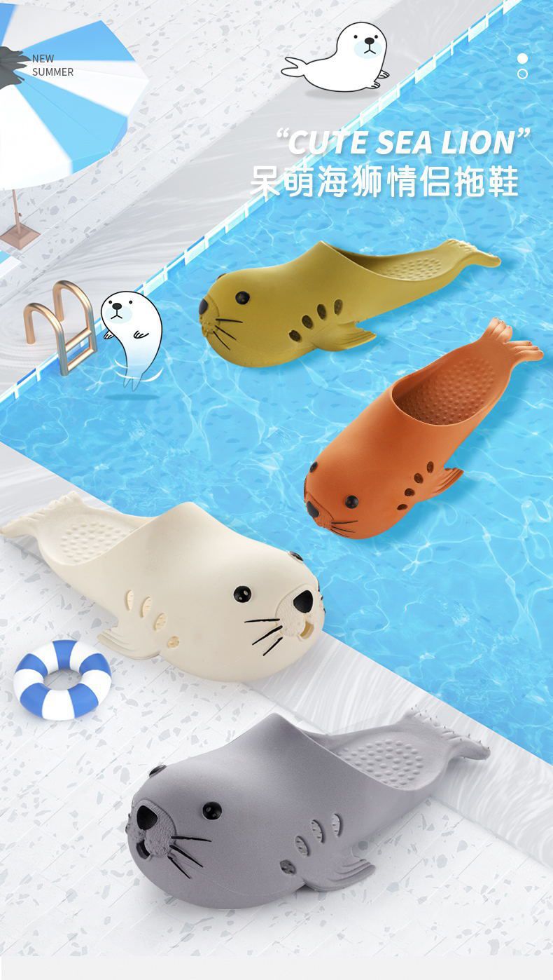 New sea lion couple slippers for women, cartoonish and cute summer, girlish cool slippers for home wear, beach headscarves for men pic 2
