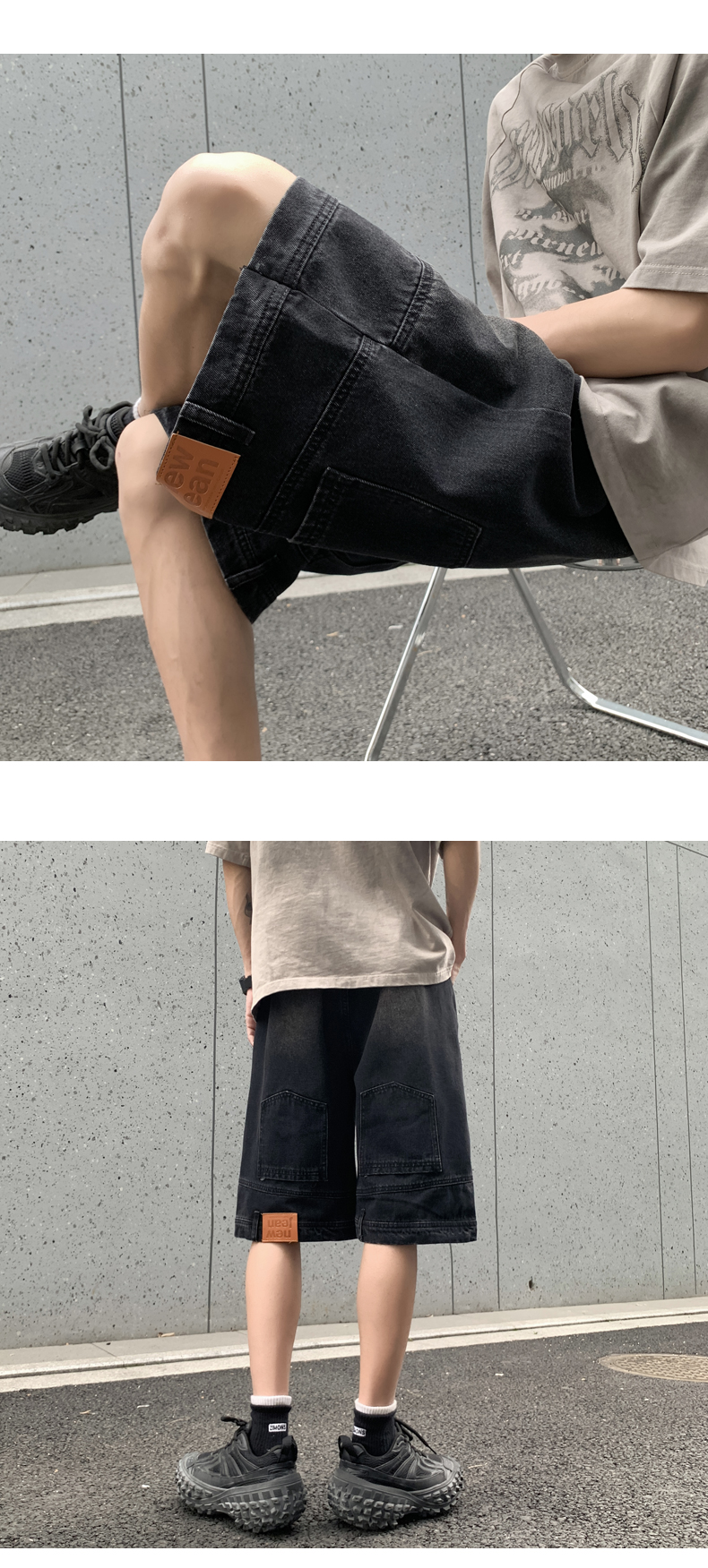 美式高街倒装牛仔短裤男夏季薄款小众设计感痞帅宽松休闲五分裤子详情12