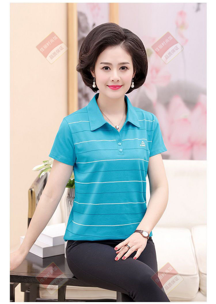 夏装新款中年女士短袖T恤衫妈妈装翻领棉T恤衫中老年休闲团队服装详情17