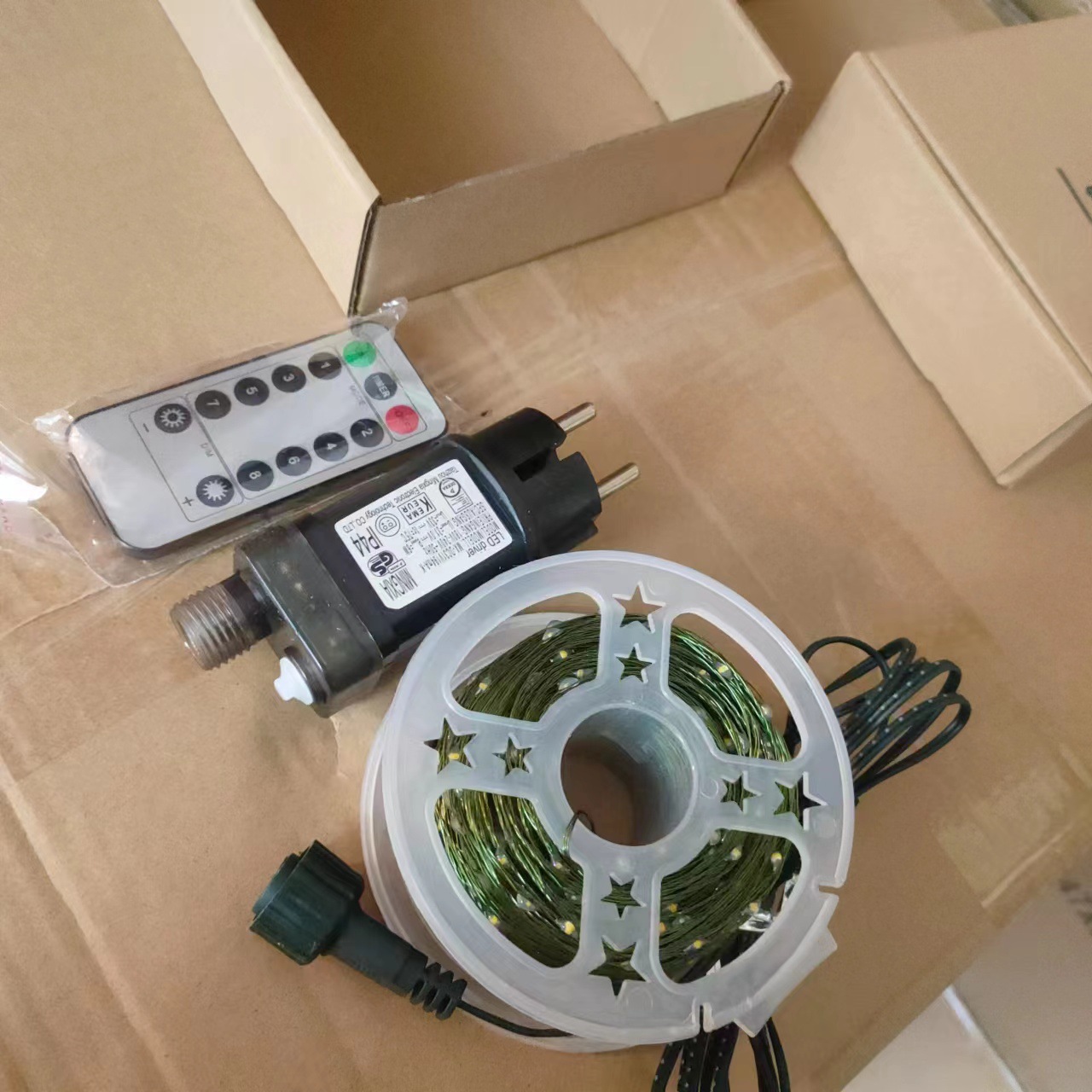 Remote-controlled Christmas tree, green wire LED copper wire light, star color light, string light, starry sky, courtyard green plant, rattan flower wreath light pic 34