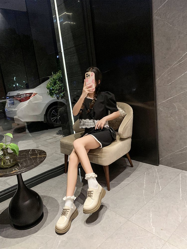 韩版简约休闲乐福鞋女2022秋季新款英伦风厚底单鞋时尚系带小皮鞋详情34