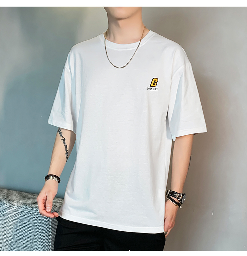 Pure cotton T-shirt for men, summer short-sleeved 2024 new Korean style five-quarter sleeve off-the-shoulder shirt, loose trendy brand short-sleeved large size pic 9