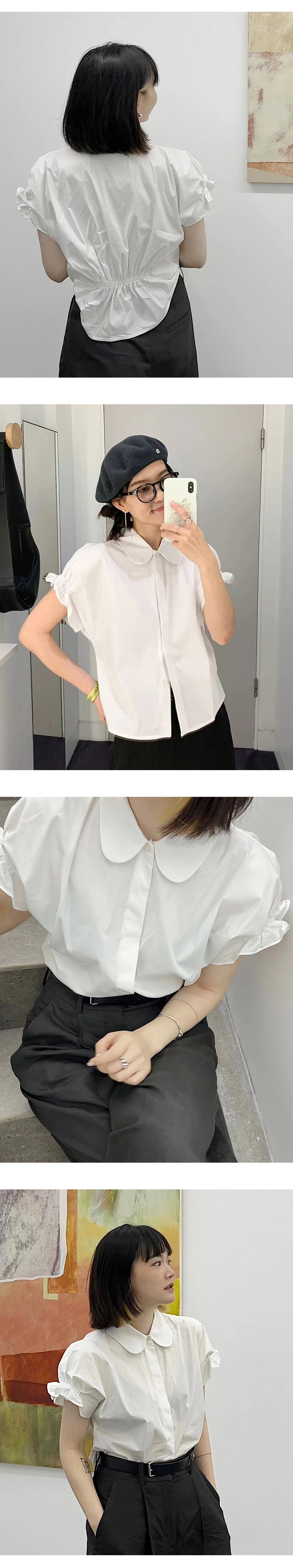 co*s2022 Summer New Collection: Two-color doll collar, pleated, casual short-sleeved shirt for women in solid color pic 6