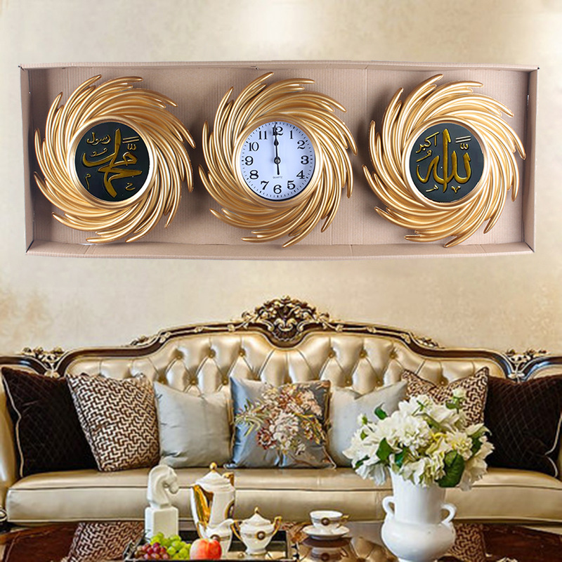 European, American and Arabic gilded living room wall clock, household watch, sofa background wall clock, modern and simple wall clock, three-in-one wall clock pic 7