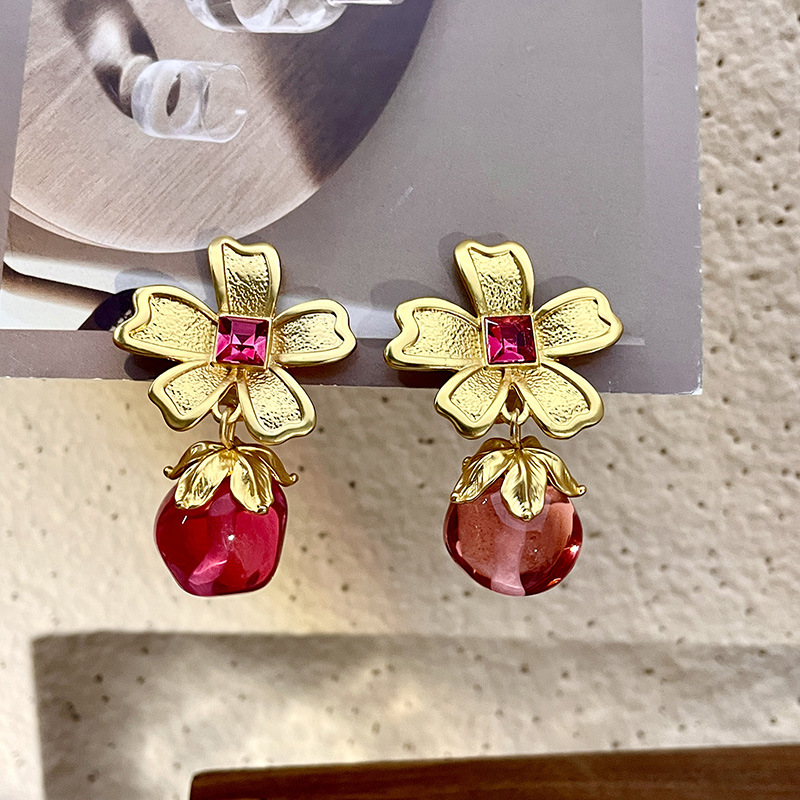 法式复古少女耳钉气质中古vintage粉色小众设计感耳环女复古耳饰详情24