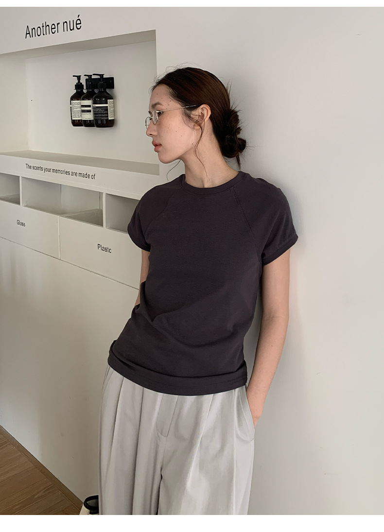 【7色可选】圆领净版短袖T恤女2025春夏新款韩版休闲百搭上衣T026详情30