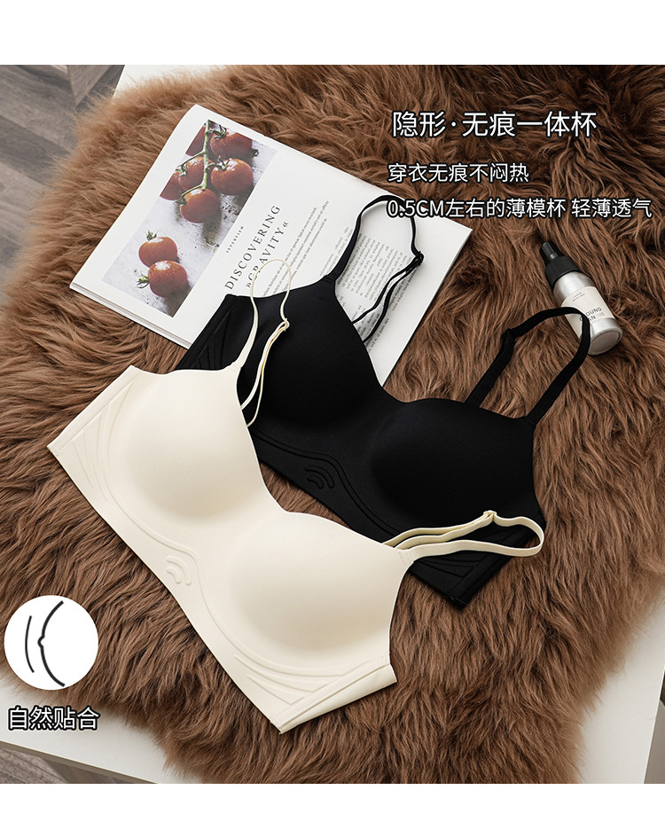 高质量专利裸感无痕内衣女士小胸聚拢舒适运动调整型无痕文胸罩薄详情15