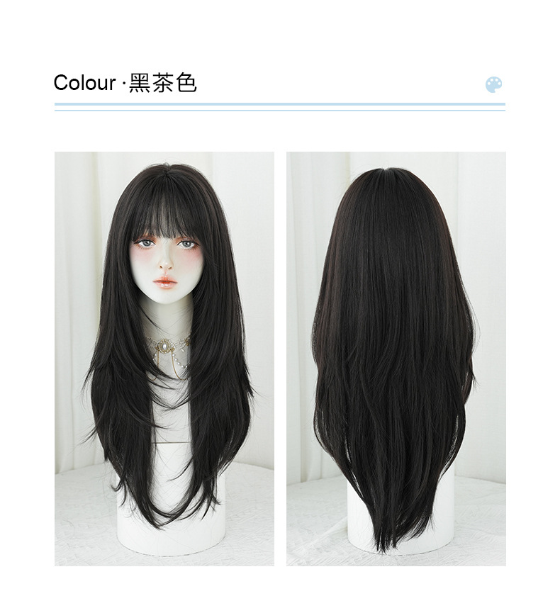 Cross-border spring new product wig for women, long straight hair with inwardly fastened ends, simulated chemical fiber head cover, full set of wig wholesale pic 3