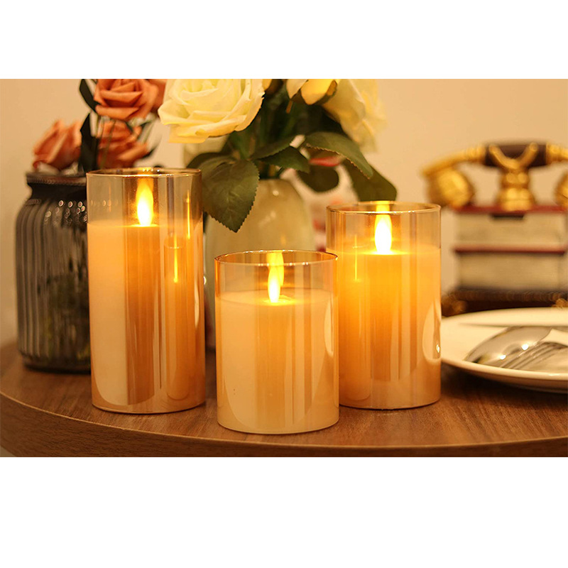Electroplated tea-colored glass LED candle simulation swinging flame remote decorative handicrafts and ornaments pic 1