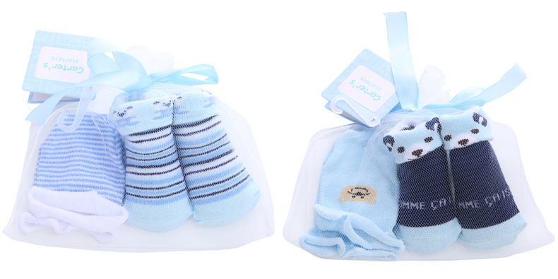 Factory direct sales of cute cartoon baby sock sets with striped polka dots, spring and autumn pure cotton mid-calf baby socks + gloves pic 4