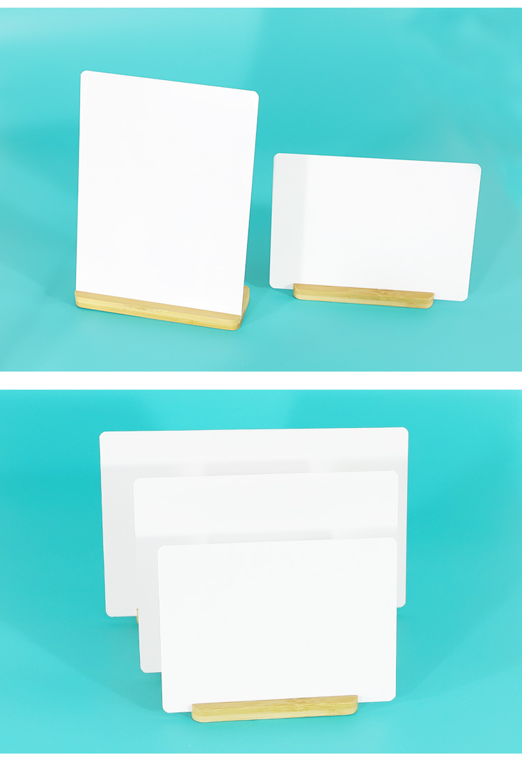 Modern and simple horizontal and vertical photo frame ornaments with bamboo and wood bases and blank display stands. The heat-sublimated aluminum photo frame can be placed horizontally or vertically pic 12