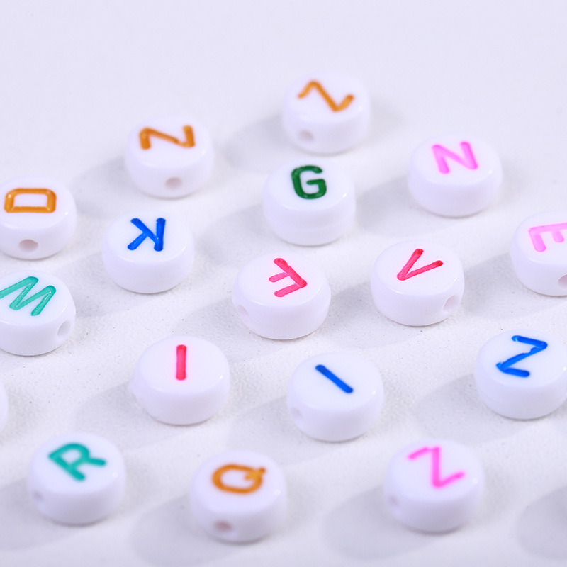 DIY字母珠4*7mm白底彩字混色混字母亚克力珠散珠饰品配件详情4