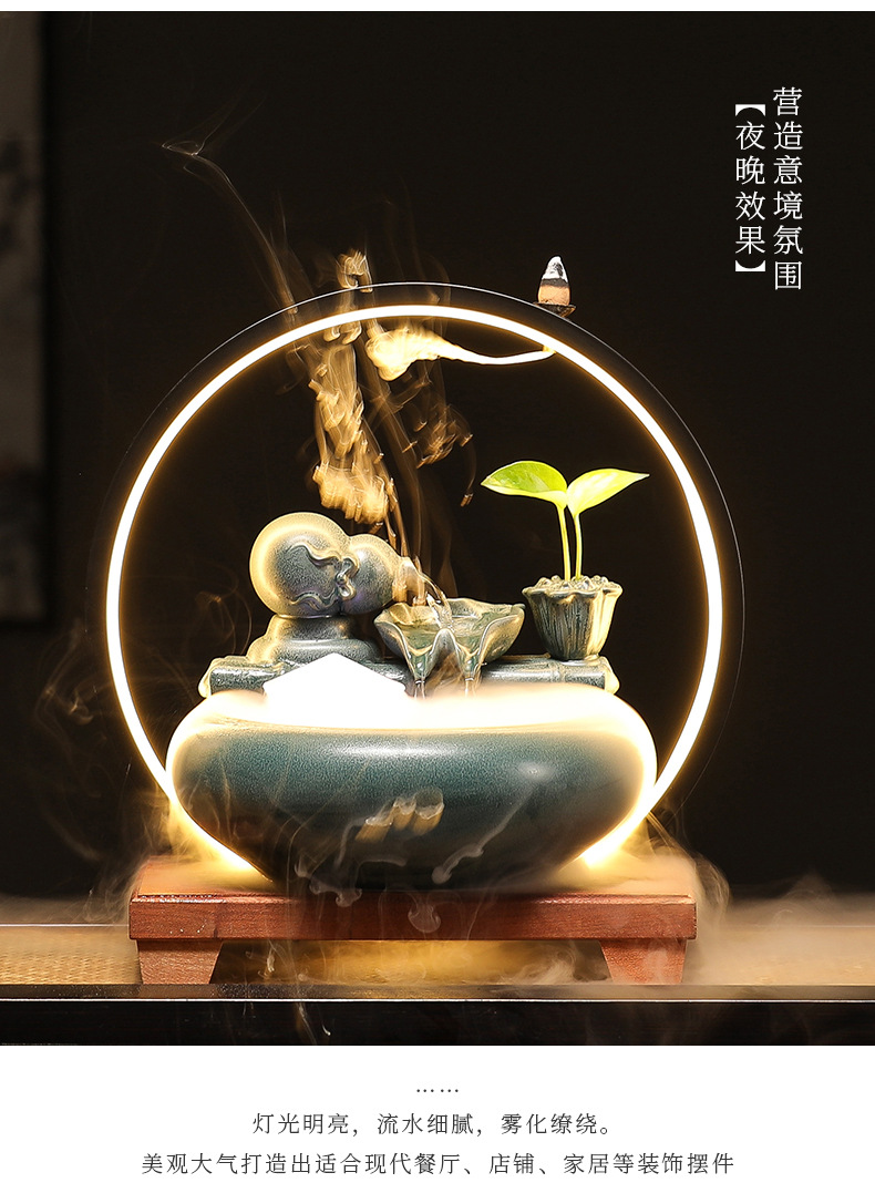 新中式招财流水摆件陶瓷小型桌面客厅茶桌办公室装饰品循环水景观详情18