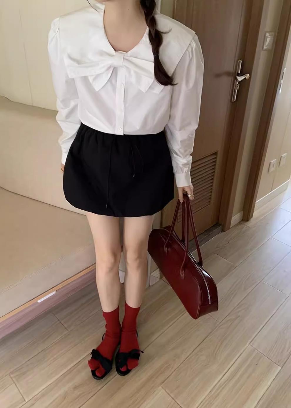 韩系设计感小众蝴蝶结娃娃领白色衬衫女2024春秋新款内搭别致上衣详情16