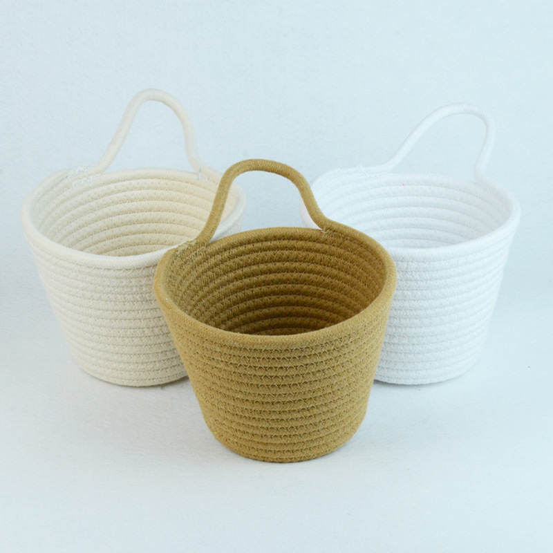 款棉绳收纳筐小提手挂篮 钥匙钱包置物篮收纳桶储物筐带把手筐子详情17