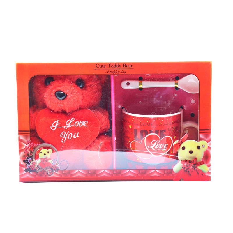 情人节杯子陶瓷杯马克杯LOVE cup带柄勺毛绒小熊套装情侣礼物支持定制详情2