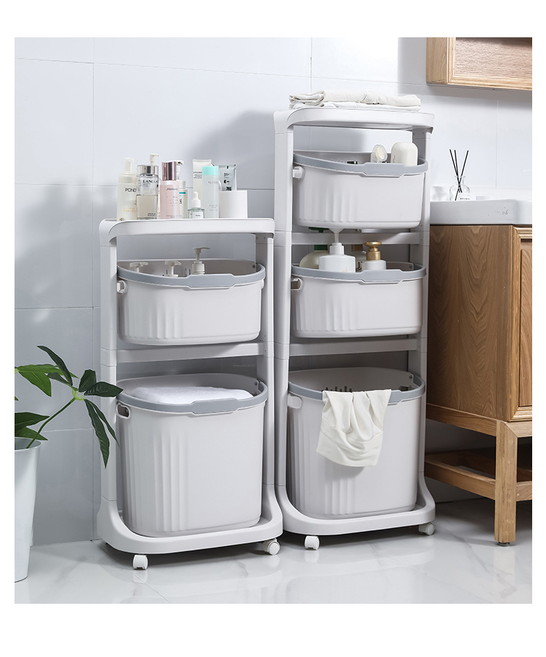 Factory direct sales: Household multi-functional storage rack with wheels, rotating bathroom floor-standing storage basket, bathroom laundry basket pic 27