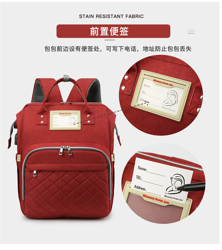 Nuevo modelo mommy bag cama cama plegable baby bag mamá multifuncional recargable impermeable bordado hilo mochila cama cross-border blast pic 13