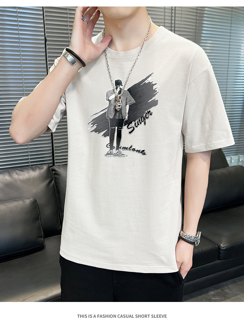 Short-sleeved T-shirt for men, 2022 Summer new Korean style trendy ins loose T-shirt, mid-sleeved cotton trendy brand, large size pic 59