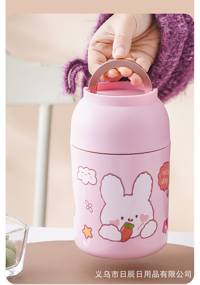 304不锈钢保温早餐杯可爱卡通学生迷你便携手提学生保温饭盒600ML详情7