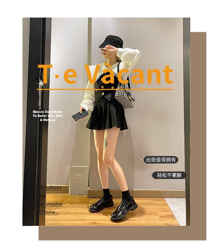 单鞋女2021新款女鞋春季英伦学院风浅口小皮鞋女式平底黑色懒人鞋详情18