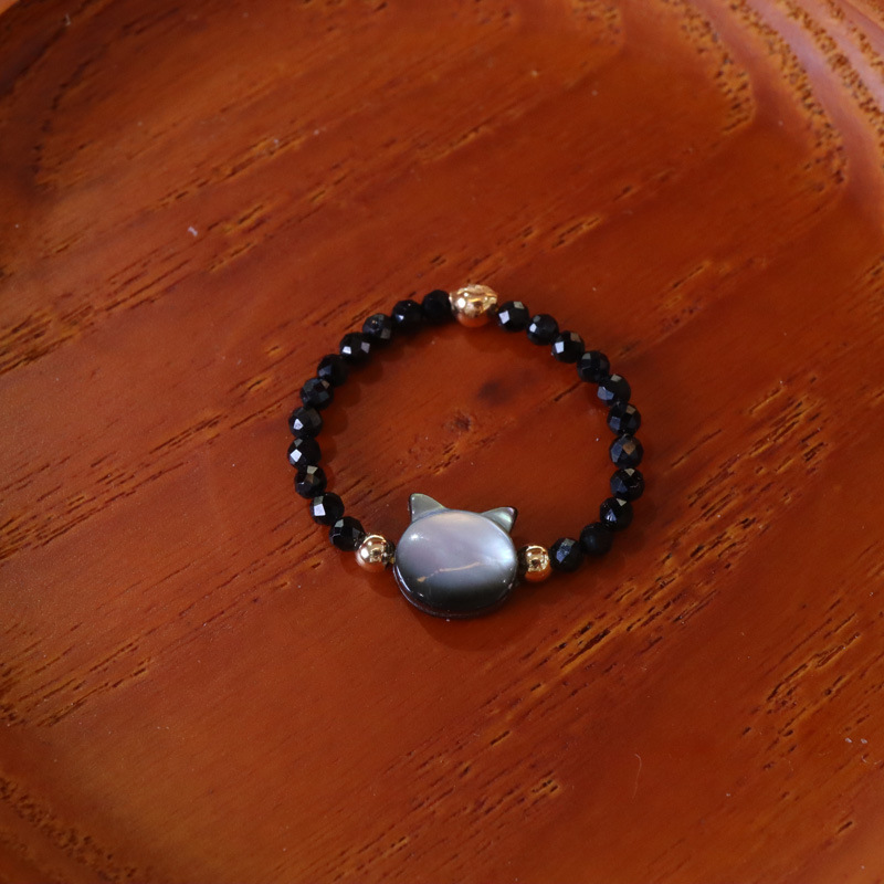Natural black butterfly shell, extremely fine black spinel, kitten ring, crystal, black crystal, personalized bead string, ring and bracelet pic 3