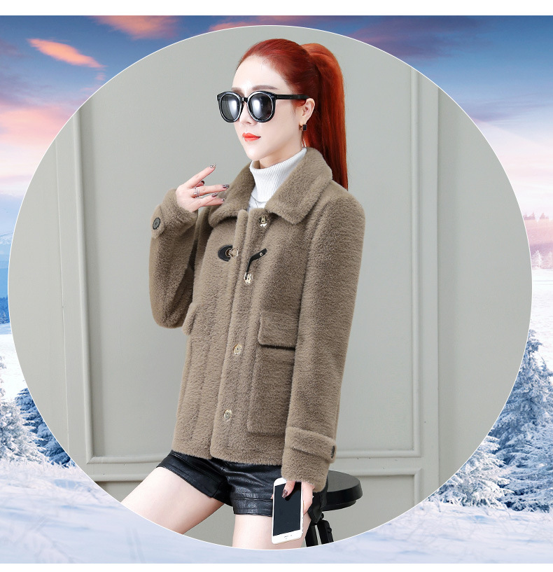 A short tweed coat for women, 2020 winter new style, fashionable and trendy for petite people, imitation mink woolen overcoat pic 16