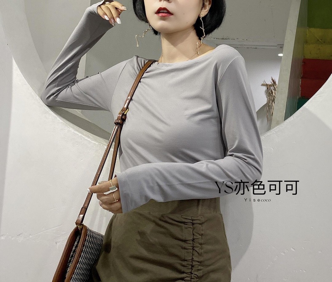 Yise Coco one-neck base layer for Women 2021 Early Autumn New style Japanese sweet and sexy thin long-sleeved top pic 18