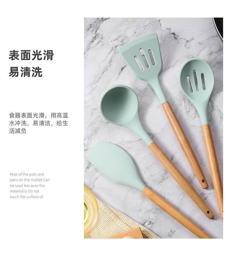 【 Cross-border 】 12-piece silicone kitchen cooking set, non-stick pan spatula and spoon storage, 11-piece silicone large bucket pic 8