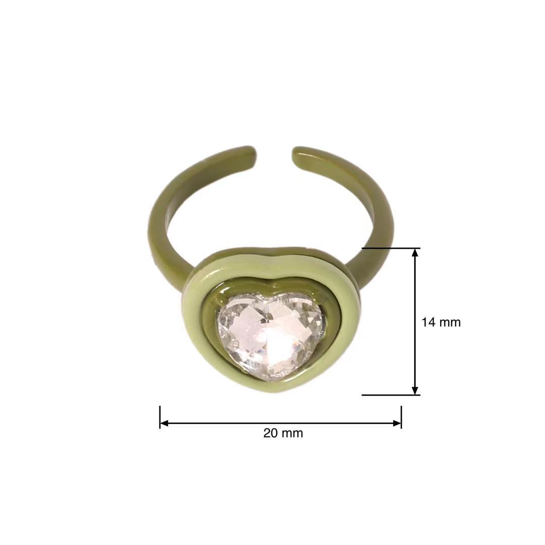 Trendy and personalized joint ring, heart-shaped water diamond resin ring, adjustable opening for women, sweet and girlish index finger ring pic 2