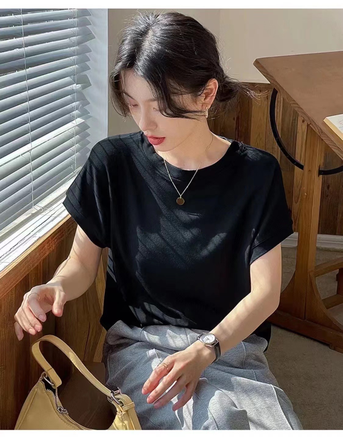 Feifei Sleeve short-sleeved T-shirt for women, 260g small Feifei sleeve solid color light version, one-sleeve European style thin top, base layer, sent on delivery pic 18