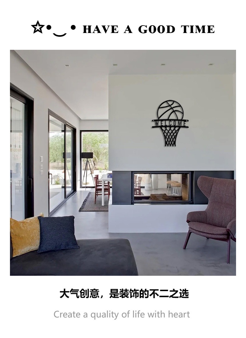简约篮球框黑色铁艺线条镂空室内居家墙面防水装饰工艺壁挂艺术品详情4