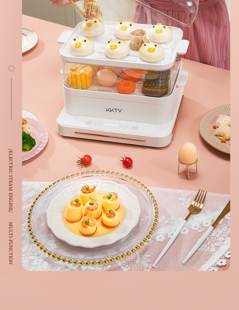 KKTV electric steamer, household three-layer multi-functional, with preset timing, automatic power-off, steamer and cooking pot, large capacity pic 14